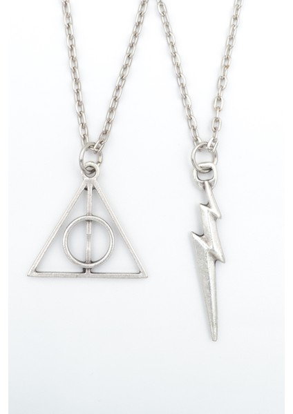 2'li Harry Potter Ölüm Yadigarları Üçgen - The Flash Kolye Seti