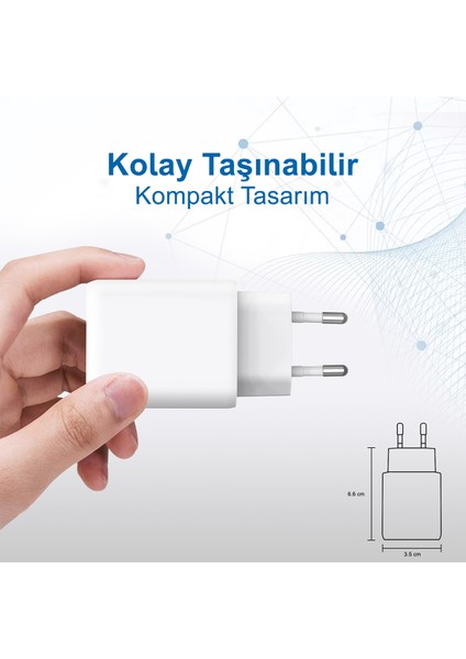 Case 4U 2 Portlu Type-C + USB-A Çıkışlı 30W Şarj Cihazı - Akım Korumalı iPhone ve Android Uyumlu Hızlı Şarj Adaptörü Beyaz