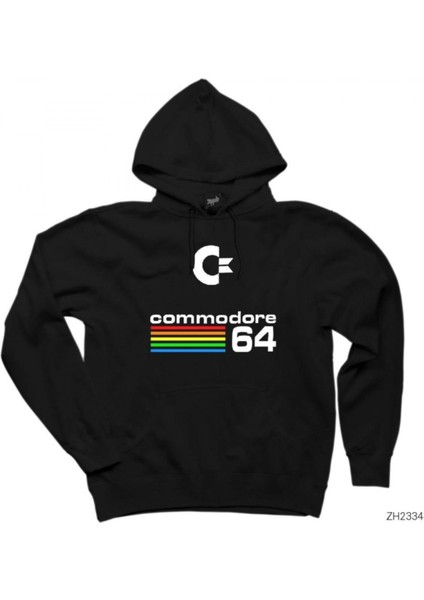 Commodore 64 Vintage Logo Siyah Kapşonlu Sweatshirt / Hoodie