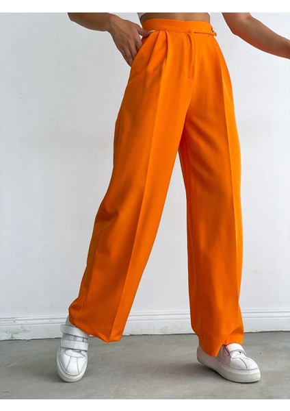 Narkıss Atlas Kumaş Yandan Düğmeli Turuncu Palazzo Pantolon fiyatları
