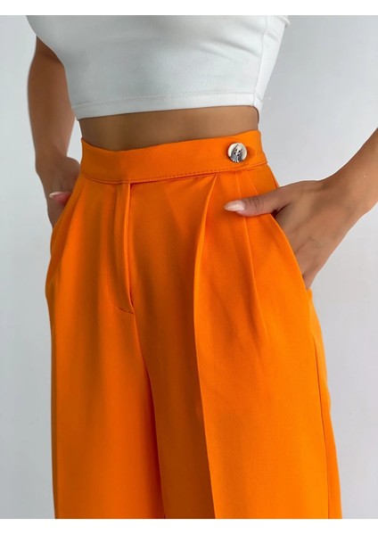 Narkıss Atlas Kumaş Yandan Düğmeli Turuncu Palazzo Pantolon fırsatları