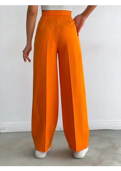 Narkıss Atlas Kumaş Yandan Düğmeli Turuncu Palazzo Pantolon indirimleri