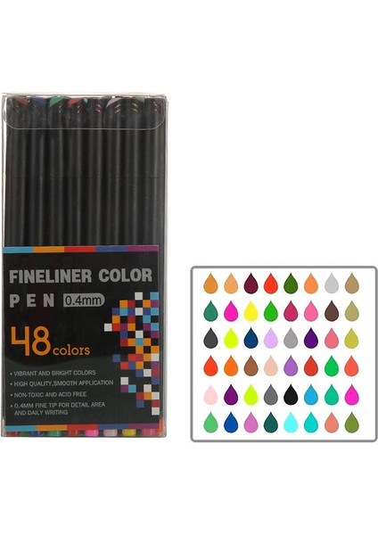 48 Renkler 0.4mm Fineliner Fine Point Kalem Seti Çizim Kalemleri Günlük Yazma Not Alma Takvim Gündemi Yetişkin Boyama (Yurt Dışından)