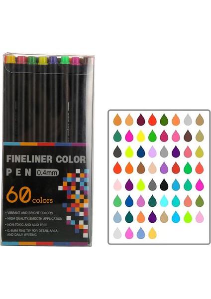 60 Renkler 0.4mm Fineliner Fine Point Kalem Seti Çizim Kalemleri Günlük Yazma Not Alma Takvim Gündemi Yetişkin Boyama (Yurt Dışından)