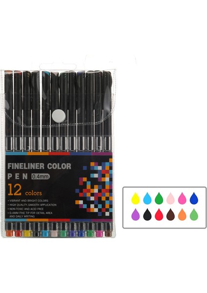 12 Renkler 0.4mm Fineliner Fine Point Kalem Seti Çizim Kalemleri Günlük Yazma Not Alma Takvim Gündemi Yetişkin Boyama (Yurt Dışından)