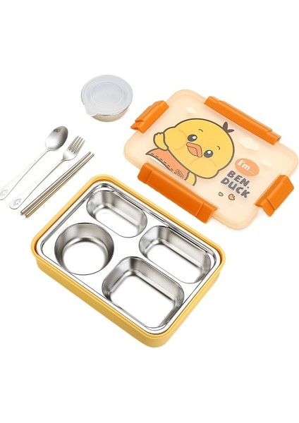 Öğrenci Öğle Yemeği Kutusu Dört Izgaralı Paslanmaz Çelik Su Enjeksiyonlu Isıtma Bento Yemek Kabı (Yurt Dışından)