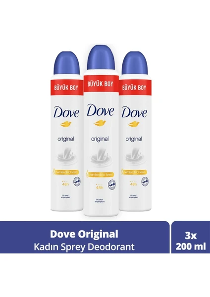 Kadın Sprey Deodorant Original 1/4 Nemlendirici Krem Etkili Büyük Boy 200 ml X3 Adet