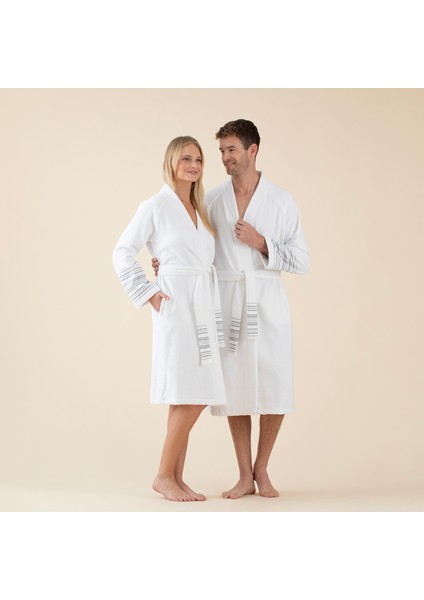 Derin Unisex Bornoz Beyaz/açık Gri/koyu Gri