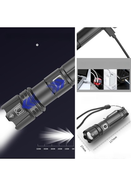 USB Açık Kamp Parlama Mini Teleskopik Zoom El Feneri (Yurt Dışından)