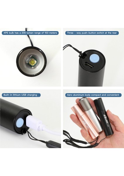 USB Mini El Feneri Güçlü Işık Zoom Kamp El Feneri (Yurt Dışından) indirimleri