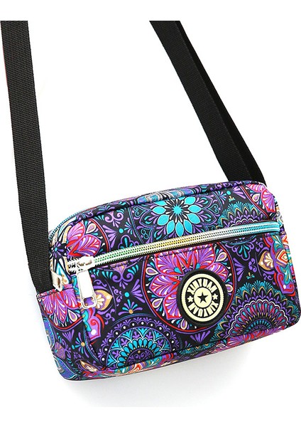 Fermuarlı Kese ile Kadınlar Için Moda Deseni Baskılı Omuz Çantası Naylon Crossbody Çanta (Yurt Dışından)