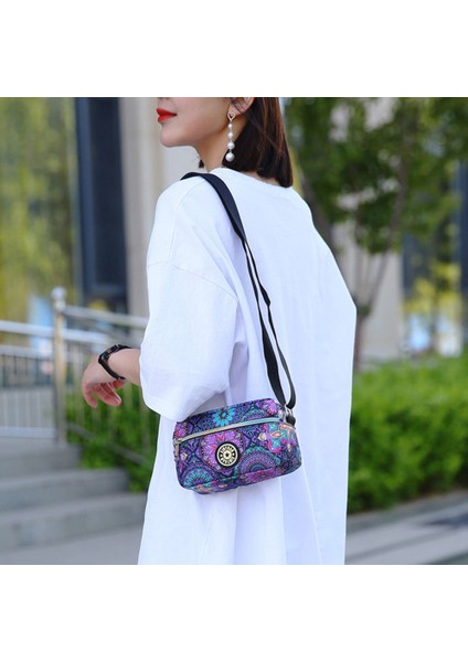 Fermuarlı Kese ile Kadınlar Için Moda Deseni Baskılı Omuz Çantası Naylon Crossbody Çanta (Yurt Dışından)