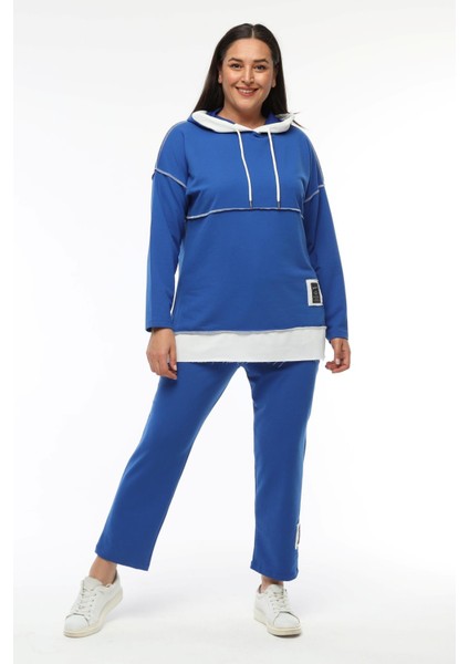 Kadın Büyük Beden Beyaz Garni Detaylı Eşofman Mavi Takımı fiyatları