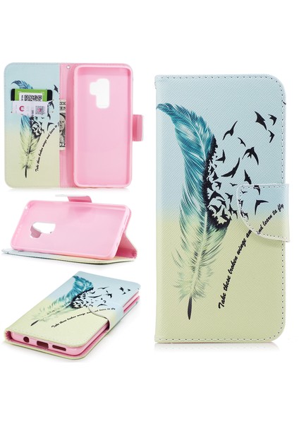 Desen Baskı Pu Deri Cüzdan Stand Samsung Galaxy S9 Plus G965 Için Mobil Kabuk - Tüy ve Kuşlar (Yurt Dışından)