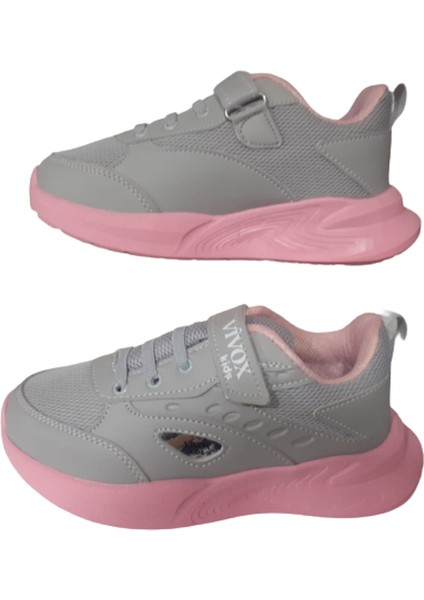 Kız Çocuk Gri-Pembe Ultra Hafif Taban Spor Ayakkabı