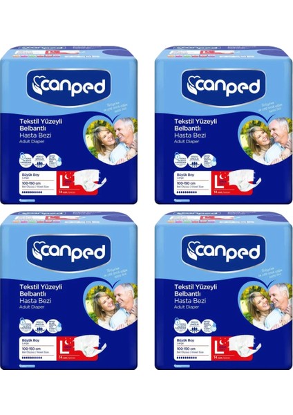 Bel Bantlı Tekstil Yüzeyli Yetişkin Hasta Alt Bezi Gece Büyük Boy (L) | 14'lü 4 Paket