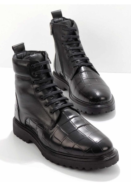 Siyah Kroko Leather Erkek Bot & Bootie E02798102311
