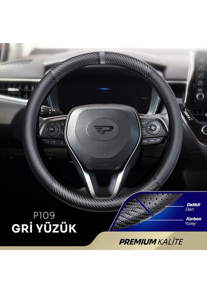 Panda Oto Direksiyon Kılıfı - Delikli Deri / Karbon / Yüzüklü