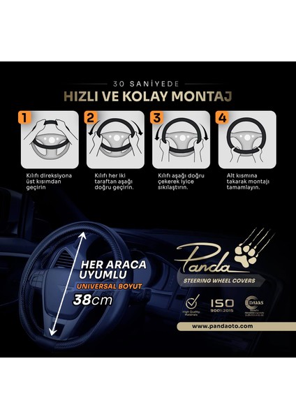 Panda Oto Direksiyon Kılıfı - Delikli Deri / Karbon Yüzey fiyatları