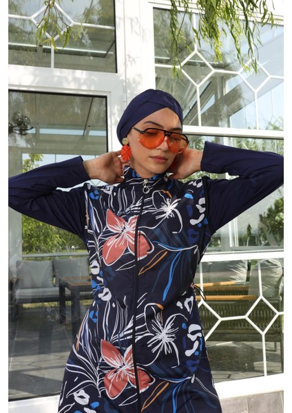 Tam Tesettür Mayo Dev Çiçek Desenler Tropikal