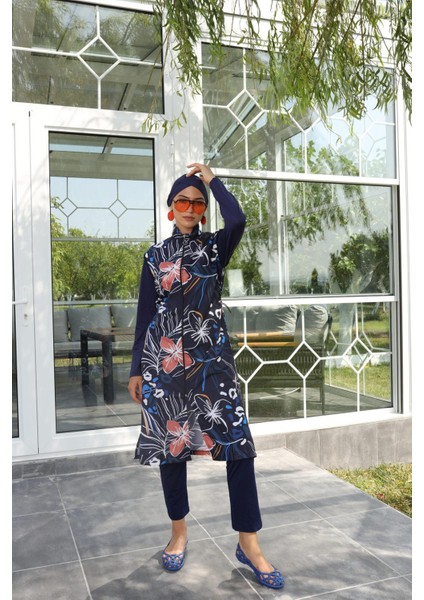 Tam Tesettür Mayo Dev Çiçek Desenler Tropikal modelleri