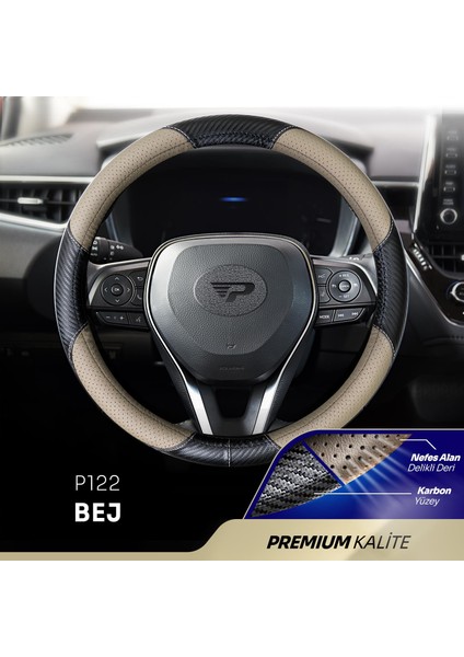 Panda Oto Direksiyon Kılıfı - Delikli Deri / Karbon Yüzey