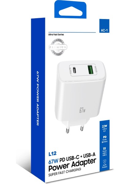 Ultra Turbo Pd Usb-C + Usb-A 67W Süper Hızlı Şarj Aleti