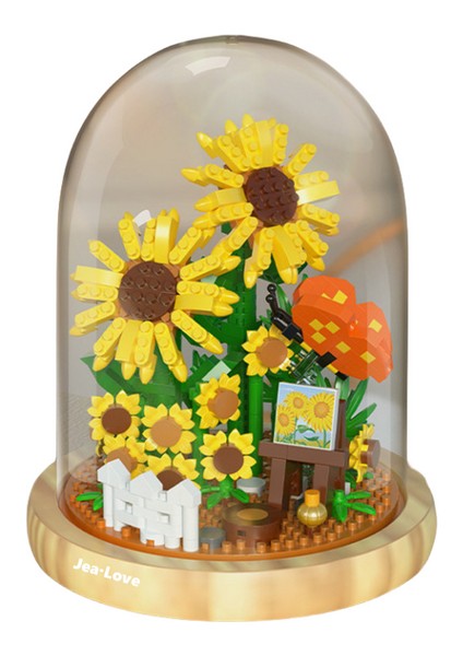 Jea·love Flower Serisi Montajlı Yapı Taşları (Şeffaf Kapak + Ahşap Taban) (Yurt Dışından)