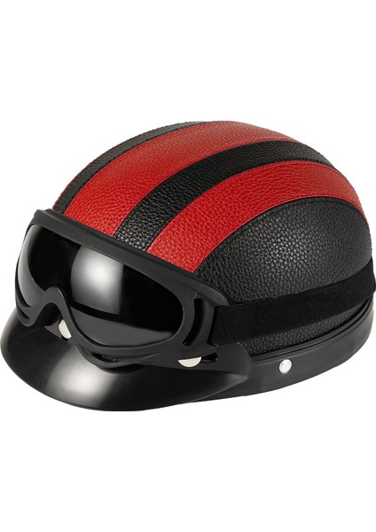Elektrikli Araç Motosiklet Retro Kask Harley Pu Kemer Gözlük Eşarp Erkekler ve Kadınlar Sürme Güneşlik Dört Mevsim Güvenlik Koruması Yarım Kask (Yurt Dışından)