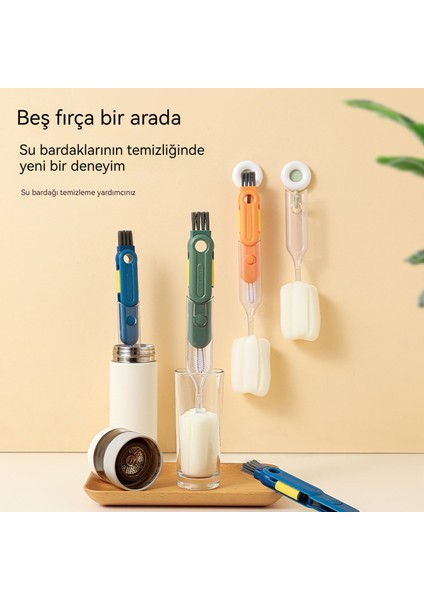 Beşi Bir Arada Çok Fonksiyonlu, Çıkarılabilir Uzun Saplı Sünger Temizleme Fırçası, Şişe Fırçası, Termos Bardak Aralık Temizleme Fırçası (Yurt Dışından) modelleri