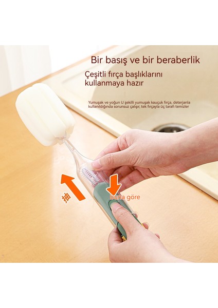 Beşi Bir Arada Çok Fonksiyonlu, Çıkarılabilir Uzun Saplı Sünger Temizleme Fırçası, Şişe Fırçası, Termos Bardak Aralık Temizleme Fırçası (Yurt Dışından) fırsatları