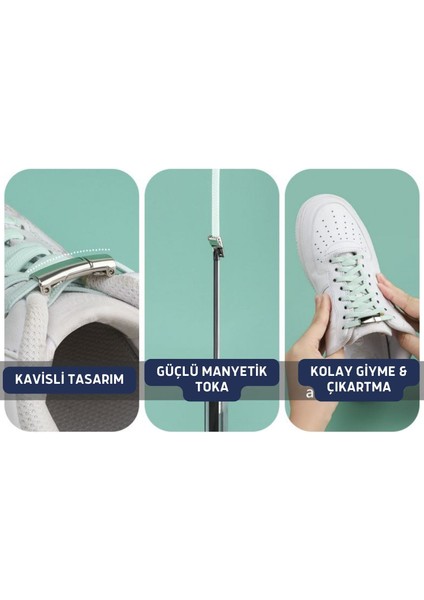 Palwin Takbırak Manyetik Elastik Bağcık, Çocuk, Yaşlı, Spor, Bot Için Lastikli Ayakkabı Bağcığı