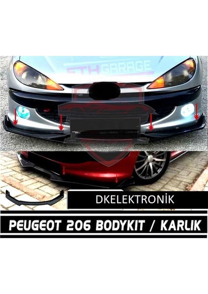 Peugeot 206 - 206+ Ön Tampon Eki Body Kit Karlık Lip 3 Parça Siyah