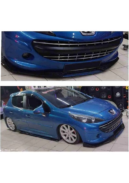 Peugeot 207 Ön Tampon Eki Body Kit Karlık Lip 4 Parça Siyah