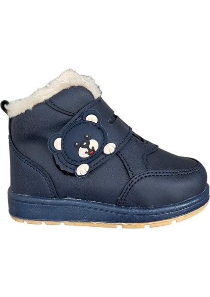 Panda Detaylı Kürklü Unisex Çocuk Bebe Bot LACİVERT