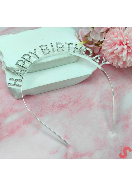 Kristal Taşlı, Metal Happy Birthday Taç - Gümüş indirimleri
