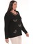 Kadın Büyük Beden Kelebek Gold Taş Baskılı Siyah Bluz 4