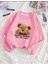 Kadın Pembe Utangaç Ayıcık Baskılı Bisiklet Yaka Sweatshirt 1