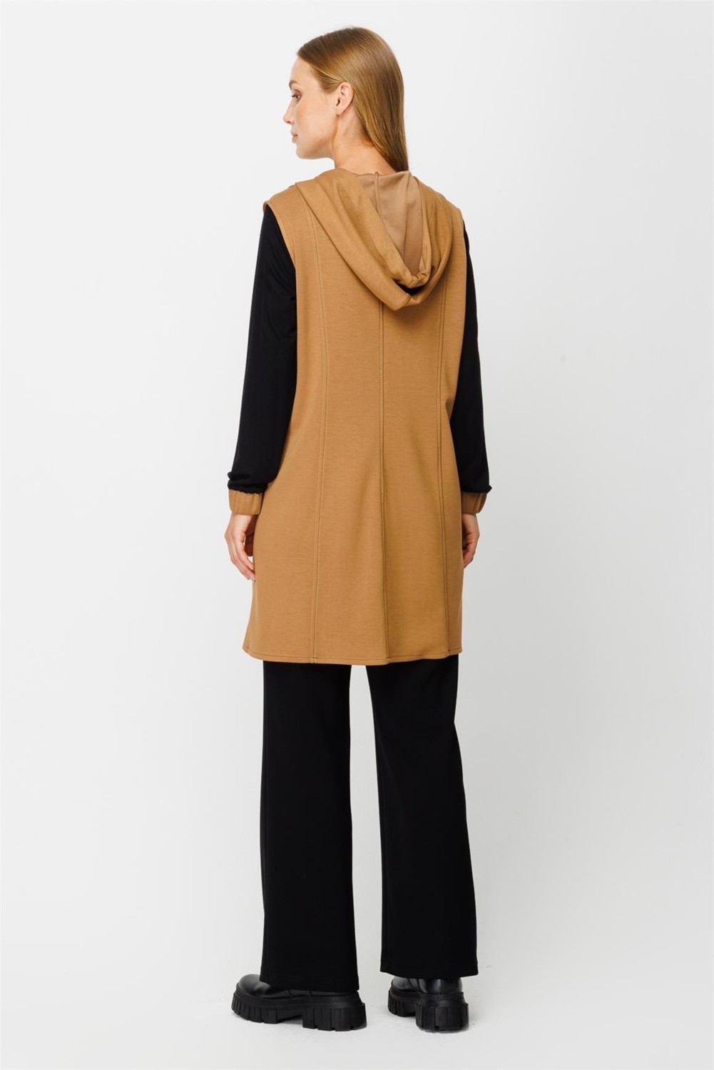 Esswaap Oysh Kumaş Yelekli Iç Dış Takım Camel görsel 5