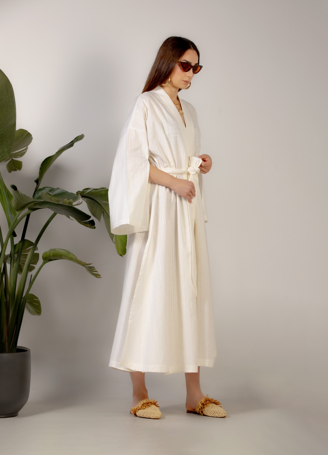 Crave Oversize Beyaz Uzun Kimono görsel 4