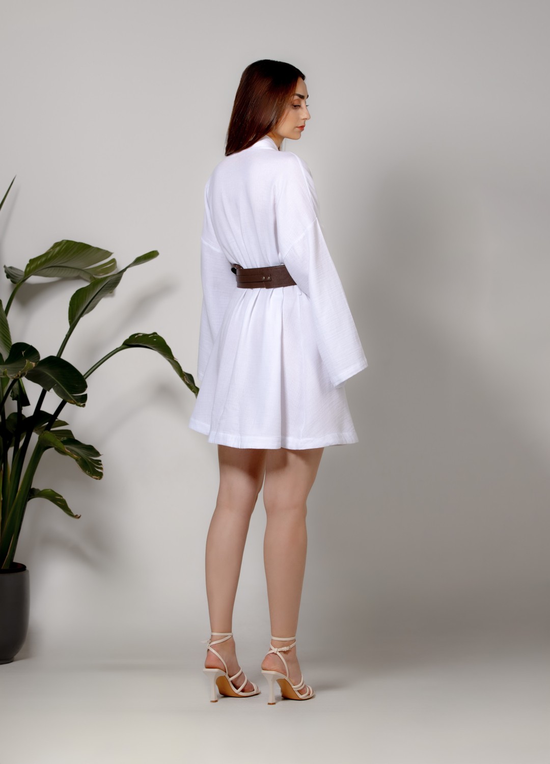 Crave Oversize Beyaz Kısa Kimono görsel 5