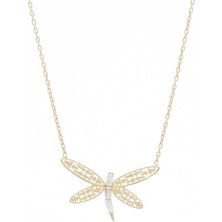 Yusufçuk Model Gold Rengi Baget Zirkon Taşlı 925 Ayar Gümüş Kadın Kolye