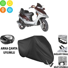 AUTOES Mondial 150 Re Motosiklet Branda Arka Çanta, Tokalı ve Kilit Uyumlu Siyah