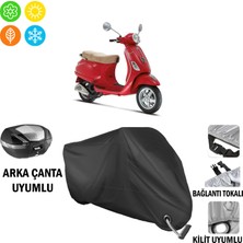 AUTOES Vespa Et 4 Motosiklet Brandası Arka Çanta, Tokalı ve Kilit Uyumlu Siyah