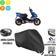 AUTOES Yamaha Aerox 100 Motosiklet Brandası Arka Çanta, Tokalı ve Kilit Uyumlu Siyah