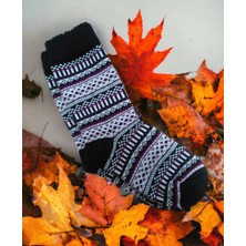 Iskandinav Tasarımlı Eksra Kalın Desenli Kışlık Yünlü Çorap