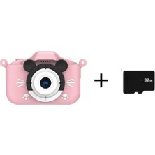 AteşTech Çocuk Fotoğraf Makinesi 2inç  Kılıflı Dijital Selfie Kamera + 32GB Hafıza Kartı