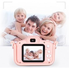 AteşTech Çocuk Fotoğraf Makinesi 2inç  Kılıflı Dijital Selfie Kamera + 32GB Hafıza Kartı