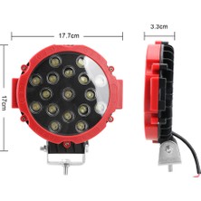 Oto Aksesuarcım Off Road Led Projektör Sis Lambası Kırmızı Çerçeve Beyaz Led 51W 18 Cm