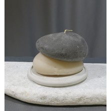 Dekoratif Ekru Seramik Kaideli Ikili Taş Mum